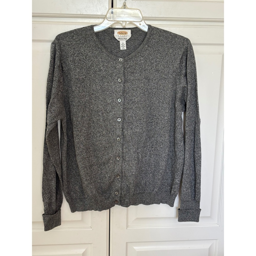 Talbots Petites Grey Heather Cotton Button Front Cardigan Sweater Italy M
